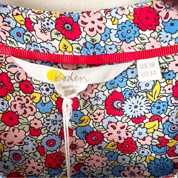 Boden Frilly Printed Popover 1/2 Button Front Blouse Size 14 NEW Blue Floral - Picture 5 of 10